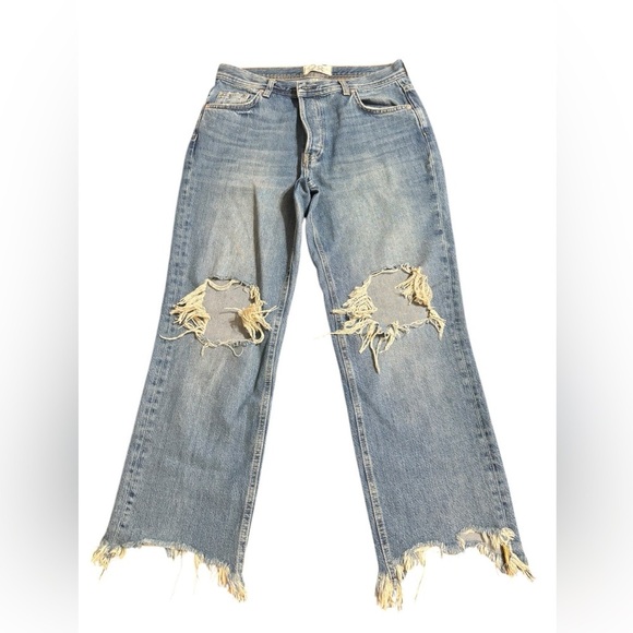 We The Free Denim - We The Free Blue Flare Distressed Jeans